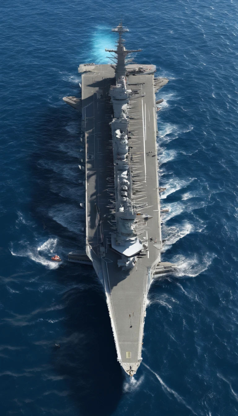 Aircraft carrier in the ocean,look from drone