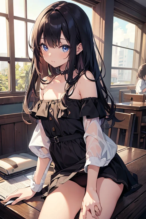 (masterpiece), (highest quality), (Super detailed), official art, one girl, No sleeve, off shoulder, small, Very small, small, Kindergarten children,Panty shot