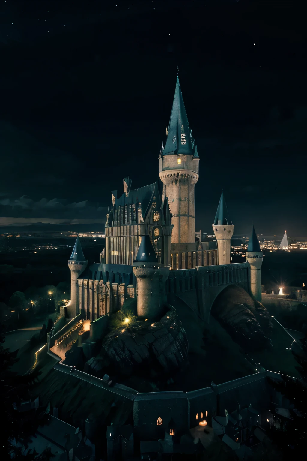 hogwarts castle high resolution , night , cinamtic , 