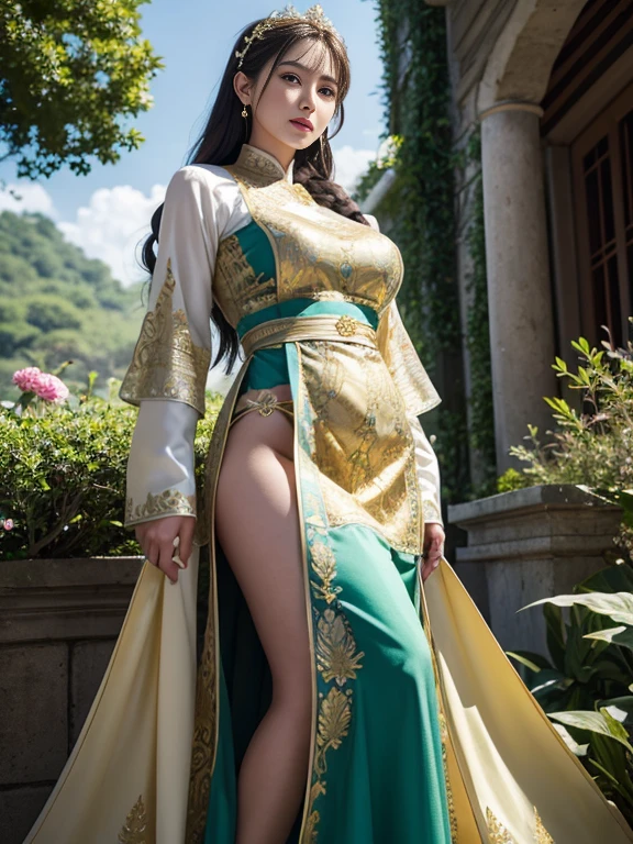 Marian Rivera, ulzzang-6500-v1.1,(raw photo:1.2), (photorealistic:1.4),(pureerosface_v1:0.3), best quality, masterpiece, illustration, an extremely delicate and beautiful, extremely detailed ,CG ,unity ,8k wallpaper, Amazing, finely detail, masterpiece,best quality,official art, extremely detailed CG unity 8k wallpaper, absurdres, incredibly absurdres, huge filesize, ultra-detailed, highres, extremely detailed, beautiful detailed girl, extremely detailed eyes and face, beautiful detailed eyes, light on face, cinematic lighting, (from below:1.3), (see-through:1.2), looking at viewer, full body, full-body shot, braid, skinny, (gigantic breasts:1.3), high heels,outdoors, wide hips, thick thighs, (malaysian gamis:1.4)
