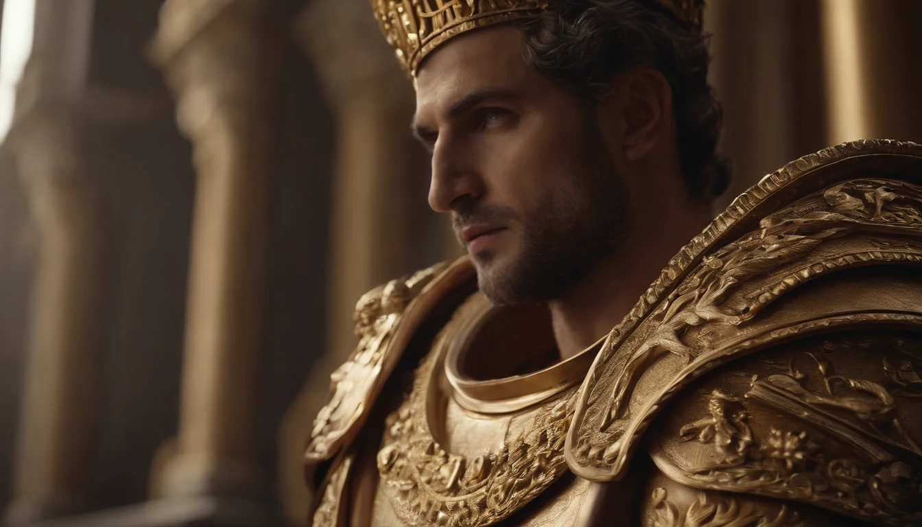 (best quality,4k,highres,masterpiece:1.2),ultra-detailed,realistic,portraits,beautiful detailed eyes,beautiful detailed lips,extremely detailed eyes and face,longeyelashes,roman emperor,Constantine the Great,imperial clothing,grand appearance,regal posture,historical presence,majestic aura,imposing figure,dramatic lighting,marble sculpture-like,ageless beauty,stoic expression,halo-like glow,rich color palette,sumptuous robes,elaborate gold accents,ornate throne,serene background,imperial authority,commanding presence,royal palace,magnificent architecture,awe-inspiring atmosphere,imperial insignia,lion motifs,radiating power,monumental grandeur,eternal legacy,divine ruler,golden age,legendary conqueror,symbol of Roman Empire,inspiration for artists throughout history.