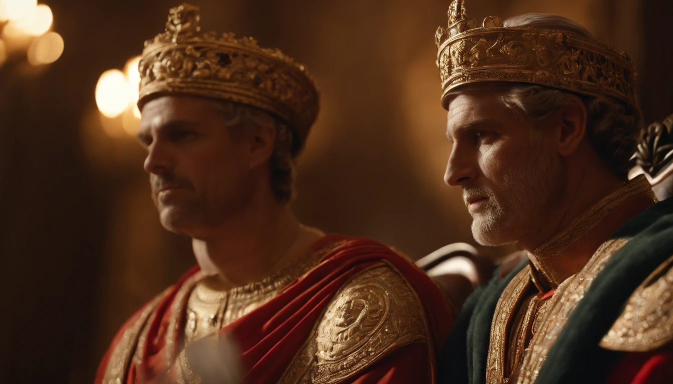 (best quality,4k,highres,masterpiece:1.2),ultra-detailed,realistic,portraits,beautiful detailed eyes,beautiful detailed lips,extremely detailed eyes and face,longeyelashes,roman emperor,Constantine the Great,imperial clothing,grand appearance,regal posture,historical presence,majestic aura,imposing figure,dramatic lighting,marble sculpture-like,ageless beauty,stoic expression,halo-like glow,rich color palette,sumptuous robes,elaborate gold accents,ornate throne,serene background,imperial authority,commanding presence,royal palace,magnificent architecture,awe-inspiring atmosphere,imperial insignia,lion motifs,radiating power,monumental grandeur,eternal legacy,divine ruler,golden age,legendary conqueror,symbol of Roman Empire,inspiration for artists throughout history.
