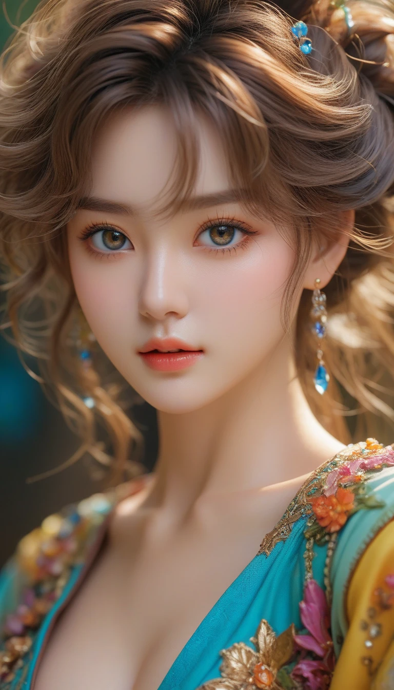 (masterpiece), (highest quality), (super detailed),(messy hair),(figure), (1 girl), macro lens, , Are standing, looking at the viewer, , detailed and beautiful eyes, exquisite beauty, floating, (high color saturation), , focus on the face,