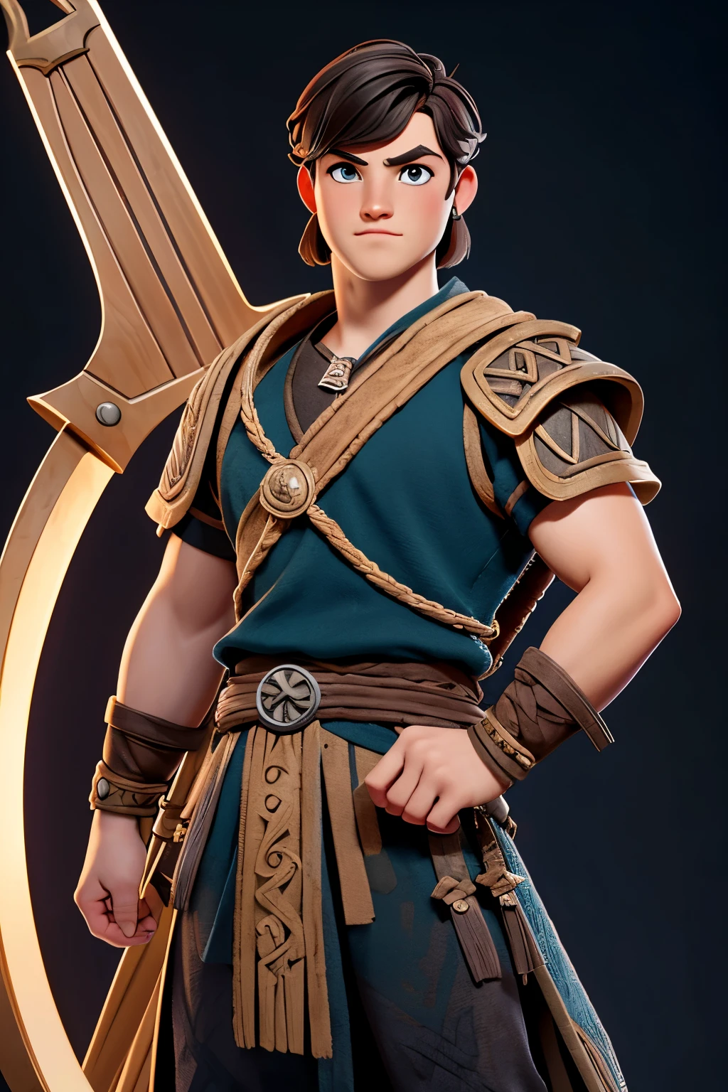 Joven, vikingo, cultura vikinga, con arcos en las manos, adiestramiento, Estilo Juego de Tronos, medieval, Pelo corto con flequillo, machista, male, (((joven))).