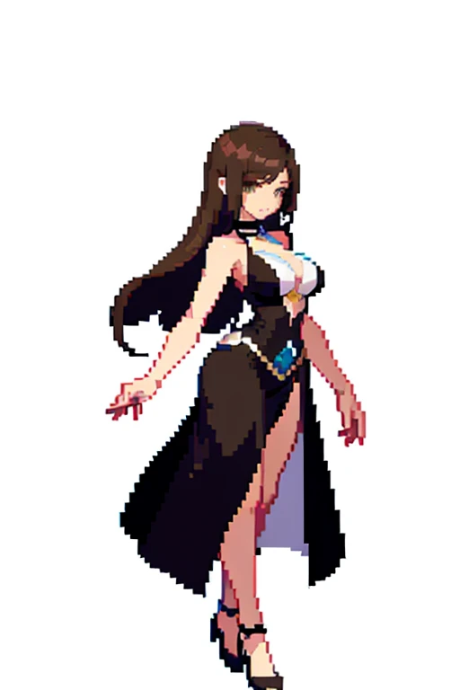 (Pixel art:1.2)、woman wearing a dress、２０age、whole body、cabaret club、sexy、background is white、long hair、brown hair