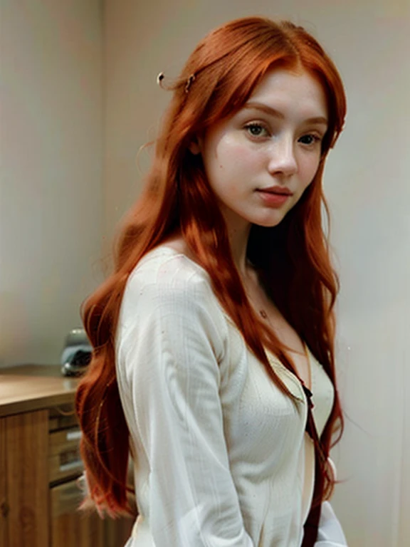 woman with long red hair,