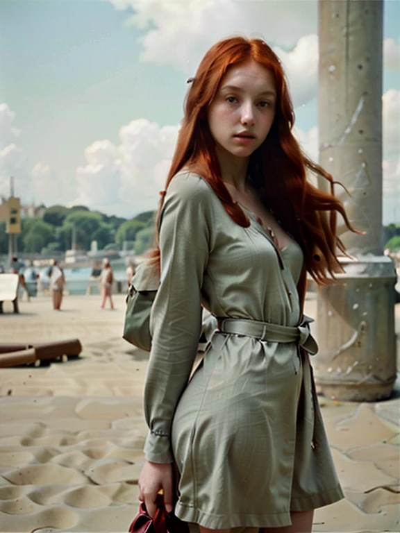 woman with long red hair, analog photographic print, masterpiece, trending on artstation, 8k, 1girl 18yo Porta 160 color, shot on ARRI ALEXA 65, bokeh, sharp focus on subject, shot by Don McCullin,
