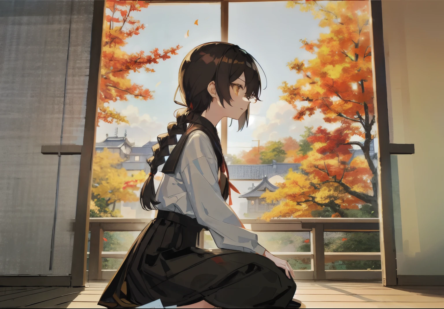 (glare:1.3),(Brown café au lait blurry style warm tones and blur红色of outlines give a cozy feeling:1.3)
Face,1 girl,黑色of,白色of,红色of,蓝色of,of,紫色of,tangerine,淡淡of微笑,((白色of shirt)), long skirt,skirt under 白色of shirt,hair accessories, long hair,,(side braid:1.4),look away,cloud, cloudy sky,dusk,Sunset,美丽细致of阴影,头发of影子,飘逸of头发,Wind,簡單of背景, autumn, autumn_foliage, come down_foliage, come down_petal,, 一个极其精致美丽of女孩, 8k wallpaper,masterpiece,最好of质量,sunlight,Sunlight,((tangerine liht:1.2)),(colo红色of light:1.3),丰富多彩of shadow,美丽细致of阴影,最好of影子,Painted in impressionist style:1.4,movie lighting,((Volumetric lighting:1.2)),美麗of燈光,illustration,实际of:0.07,outline,,Painted in a classicist style:0.,Punk rock style:0.4,喜怒无常of灯光,beautiful detailed Face,美丽细致of眼睛,eyelash,Painted by Claude Monet,(丰富多彩of:1.2),可愛of,性感of,,dynamic angle