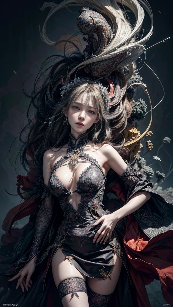 official art, unity 8k wallpaper, ultra detailed, beautiful and aesthetic, masterpiece, best quality, (zentangle, mandala, tangle, entangle), (fractal art:1.3) , 1girl, extremely detailed, dynamic angle, cowboyshot, the most beautiful form of chaos, elegant, a brutalist designed, vivid colours, romanticism, by james jean, roby dwi antono, ross tran, francis bacon, michal mraz, adrian ghenie, petra cortright, gerhard richter, takato yamamoto, ashley wood, atmospheric, ecstasy of musical notes, streaming musical notes visible