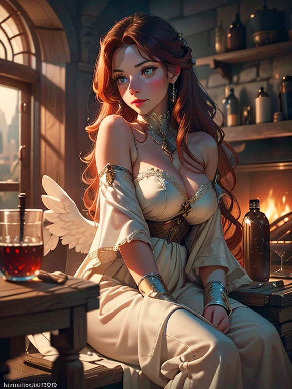 beautiful ginger women in detailed dress at cozy detailed cruising ship, air above hair, IPA award wining, masterpiece, ultimate lighting, art by top 5 artstation artists