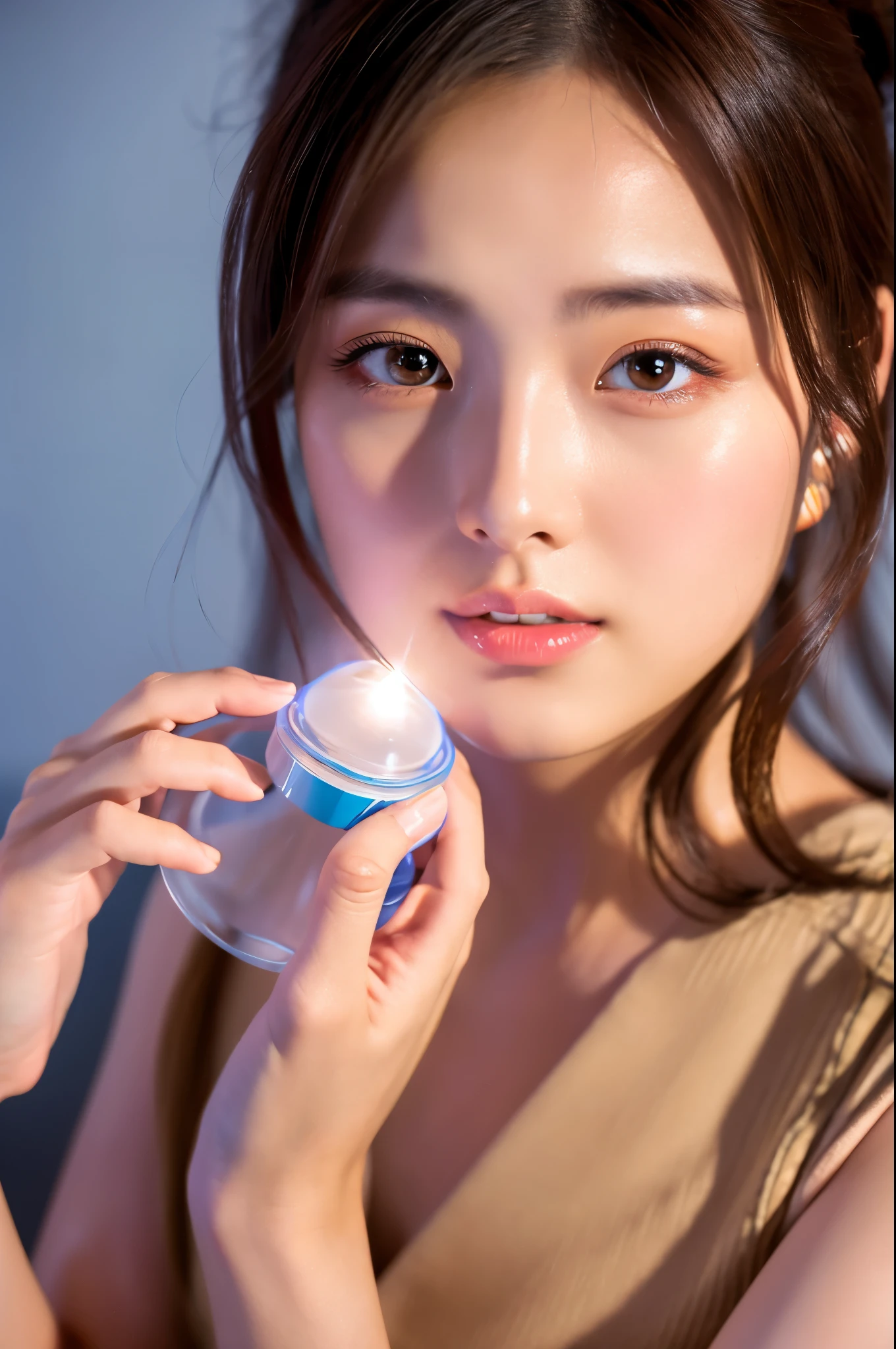 (Fidelity:1.4),(真实感:1.4),(close-up1.5)(Facial detail 1.5)(Extreme Detail CG Unity 8K Wallpapers,tmasterpiece,Highest image quality),(Delicate light and shadow,The picture is highly dramatic,Cinematic lens effect)1 girl,pony tails,mouth mask,Nurse's uniform,Hold the syringe,Puzzled eyes,adolable
