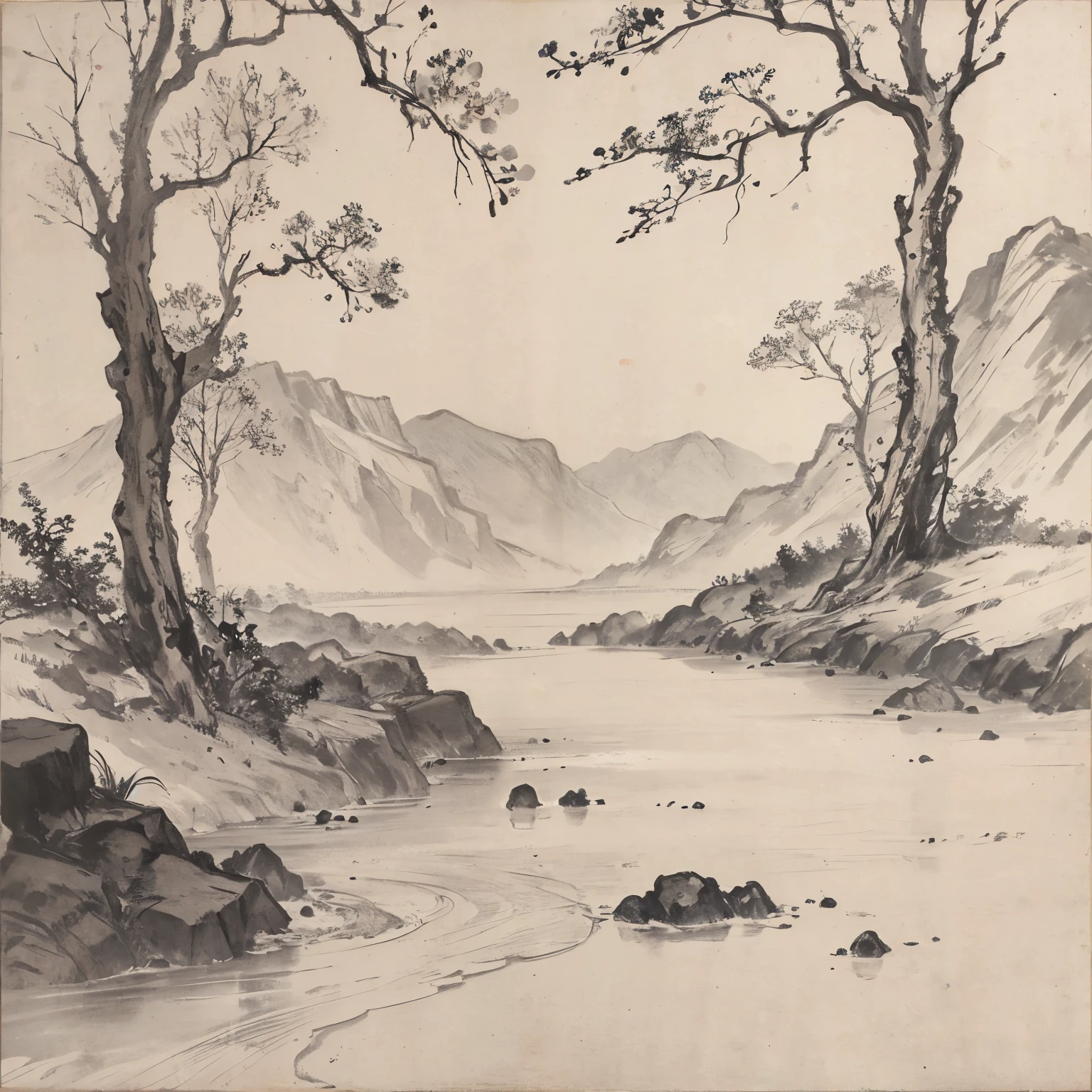 (master paintings,best quality:1.2),landscape painting,White background