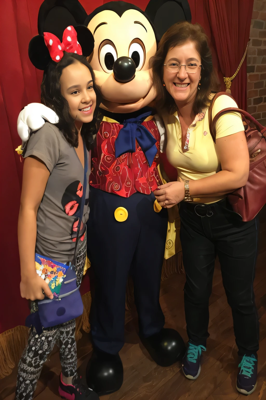 woman and two girls pose with minnie mouse at a , in disney, mickey mouse, at california adventure, disney artist, usa-sep 20, disney!!, minnie mouse, disney land, disney world, disneyland, magic kingdom, sidney lugo, walt disney world, disney!!!!, by Tom Wänerstrand, big disney eyes, mickey mouse ears