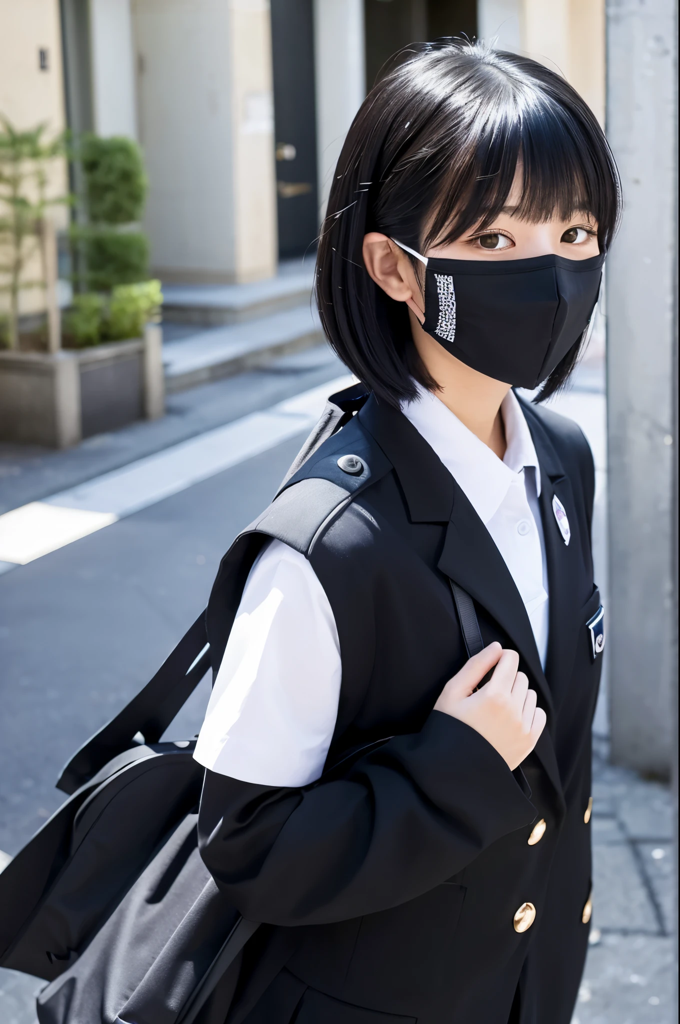 beautiful girl,black hair,uniform,Japanese，mask