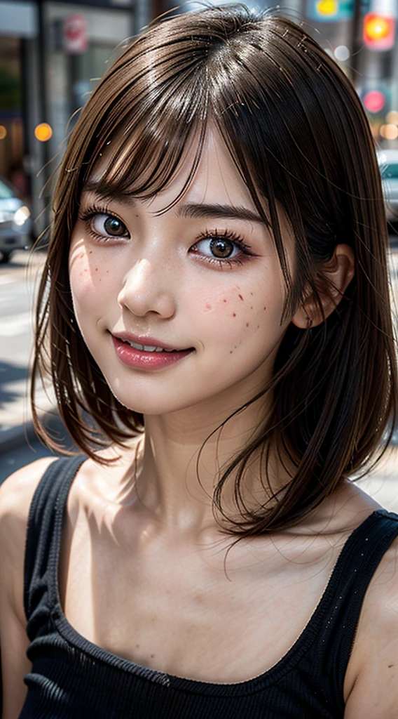 (Best Quality:1.2, 8K, Sharp Focus, master piece: 1.2, natural Light, extremely details CG, beautiful Girl:1.2, reality, Detailed face textures, Realistic skin, beautiful makeup, octane render, magnificent, Detailed bangs)), (depth of fields), Bokeh background, Smile, detailed brilliant brown and silver two-tone long hair, Cowboy Shot, (hibiscus print aloha shirt), wind, from side