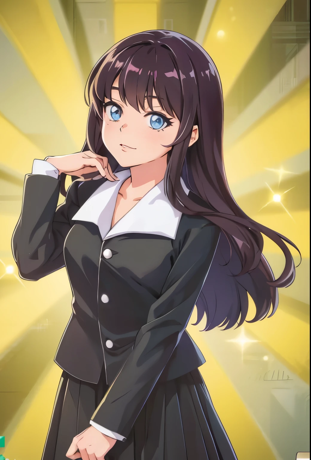 Anime girl with long hair, blue eyes and wearing a black dress, Anime mo art style, Marin Kitagawa fanart, Beautiful girl in high school anime, Kantai collection style, ZGK, Smooth anime CG art, Anime picture of a cute girl, The best anime girl, It was drawn in the anime artist's studio, Anime image of Shiina Ringo, Attractive anime girl, Made by anime artist studio