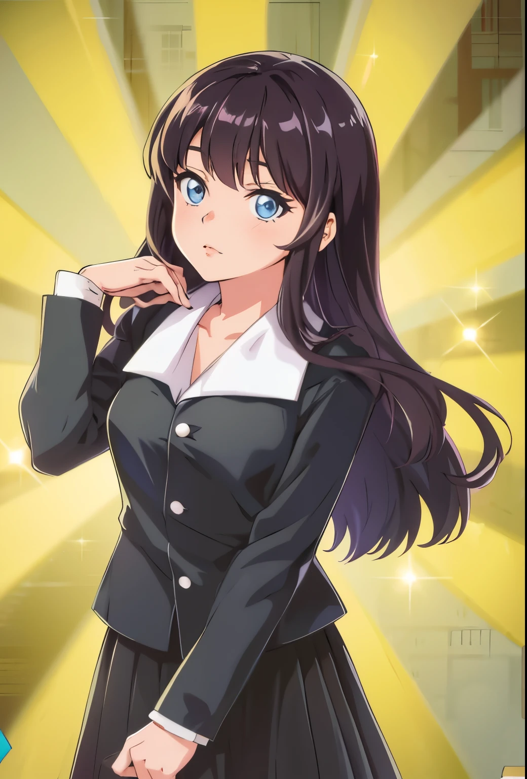 Anime girl with long hair, blue eyes and wearing a black dress, Anime mo art style, Marin Kitagawa fanart, Beautiful girl in high school anime, Kantai collection style, ZGK, Smooth anime CG art, Anime picture of a cute girl, The best anime girl, It was drawn in the anime artist's studio, Anime image of Shiina Ringo, Attractive anime girl, Made by anime artist studio