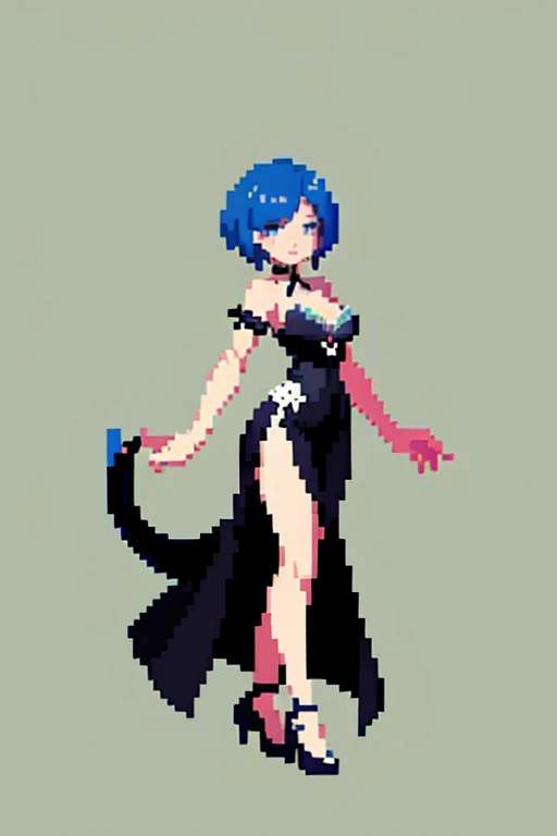 (Pixel art:1.2)、woman wearing a dress、20age、whole body、cabaret club、sexy、side tail