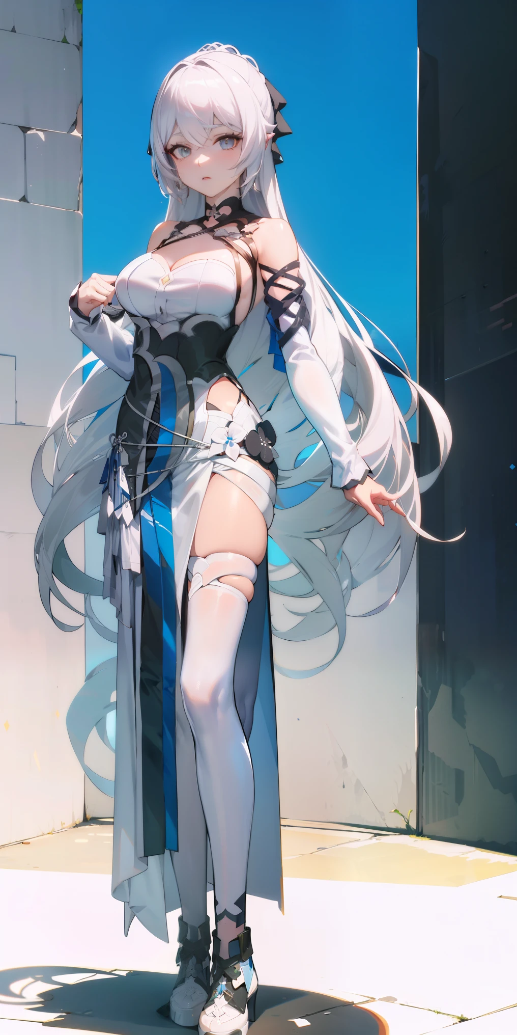 there is a woman in a uniform posing for a picture, a portrait inspired by Leng Mei, pixiv, shin hanga, anime girl cosplay, albedo from overlord, smooth white tight clothes suit, white uniform, anime cosplay, cosplay, full body xianxia, cosplay photo, azur lane style, elegant glamourous cosplay, sailor uniform