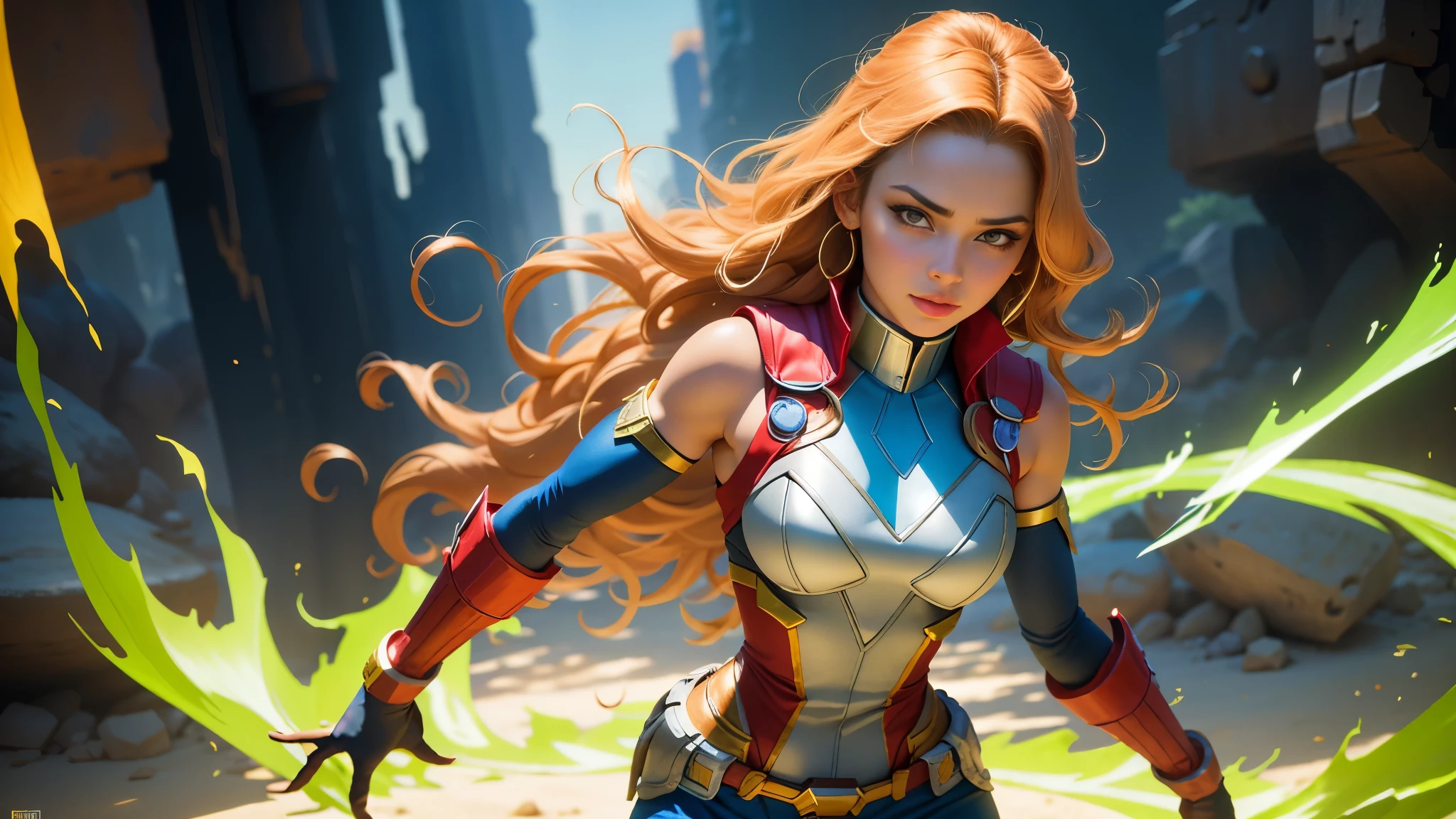 Foto crua, mulher bonita, detalhou o corpo delineado com cosplay do mais marvel, seios muito grandes, seios grandes