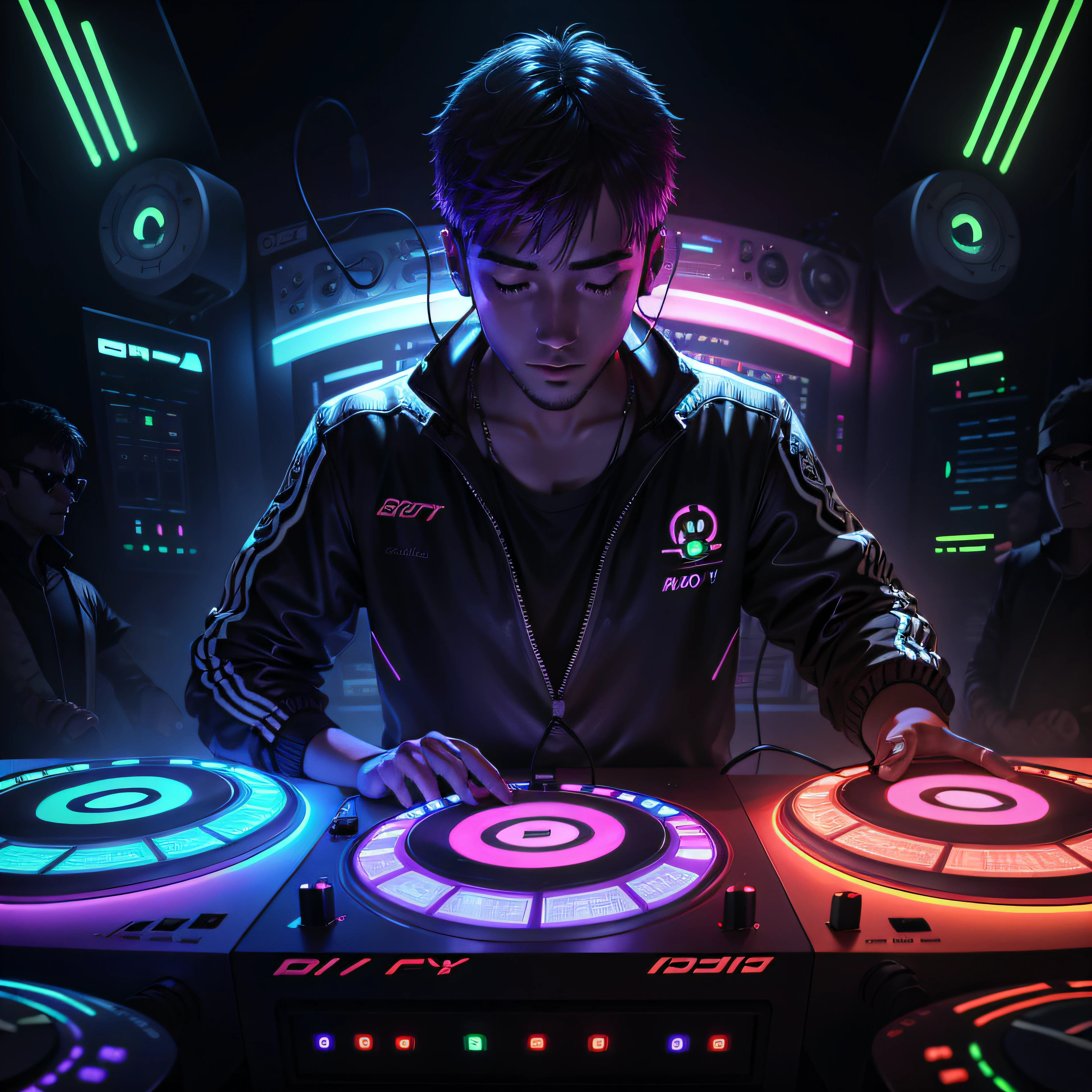 DJ Boy DJ Controller detalhado com Neon, Luzes musicais super vibrantes.
