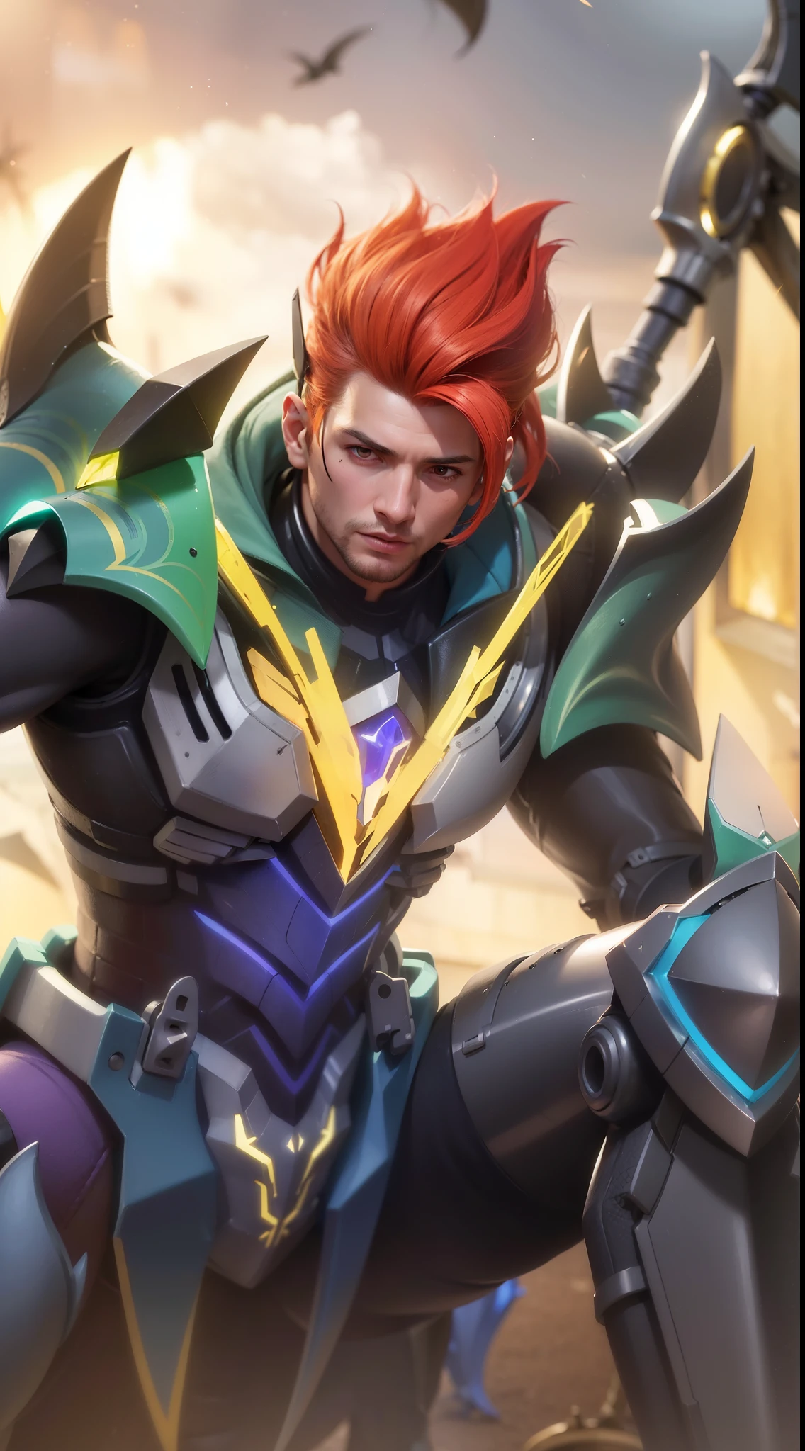 1 boy wears an ear shield, 19 years old, a close up of a person with a sword and armor, kda, gold paladin, portrait of dragoon, dragon knight, mobile legends, sigma male, artgrem, 8k, ultra hd, ultra detailed texture, hyper realistic, masterpiece, detailed texture, detailed face, detailed skin, detailed lighting, (photorealistic:1.5), best quality, beautiful lighting, cinematic lighting, professional lighting, ultra highres, realistic, detailed hair, real hair, high quality, (realskin:1.5), extremely detailed, finely detail, ultra-detailed, strong red eyes, glare.