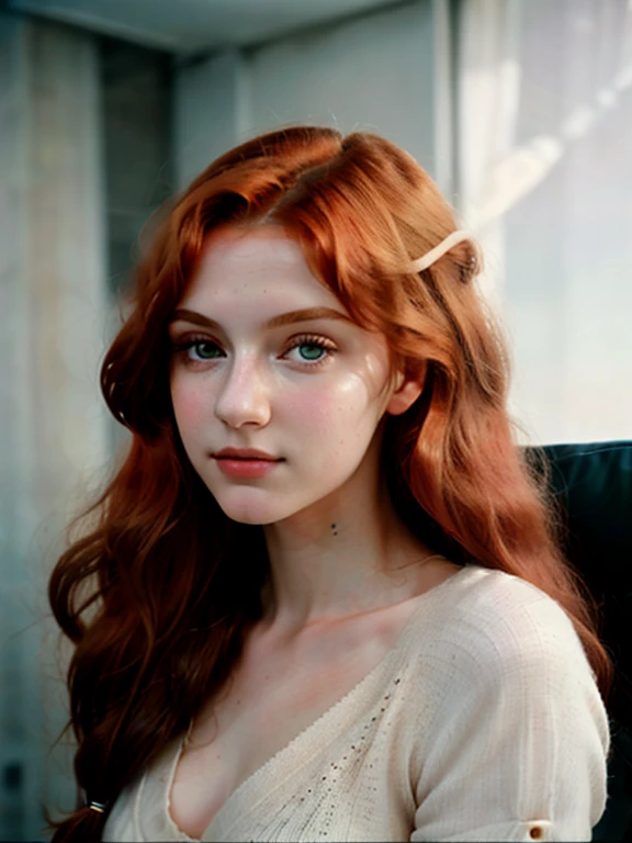 (best quality,8k,highres,masterpiece:1.2),realistic,woman with long red hair,analog photographic print, 1girl,18yo,Porta 160 color,shot on ARRI ALEXA 65,beautiful detailed eyes,beautiful detailed lips,extremely detailed eyes and face,long eyelashes,bokeh,sharp focus on subject,shot by Don McCullin,professional,vivid colors,studio lighting