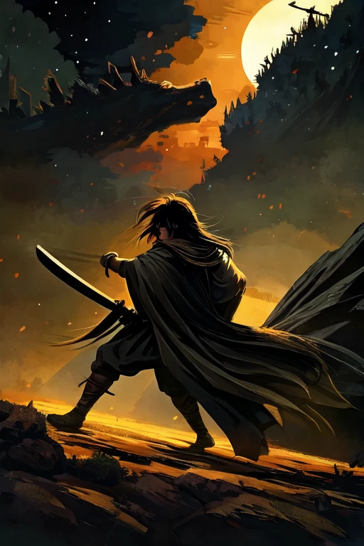 ((best quality)), ((')), (detailed), haute herbe, excellent quality, Dark theme, Star, guerre, samurai, Katana en main,
Duel, deux silouhette guerriers, ennemis se fixe de loin , de loin, champ de bataille, sombres, style jeux vidéo, retro lofi, paysage naturel, shadow background, ombre, pixels