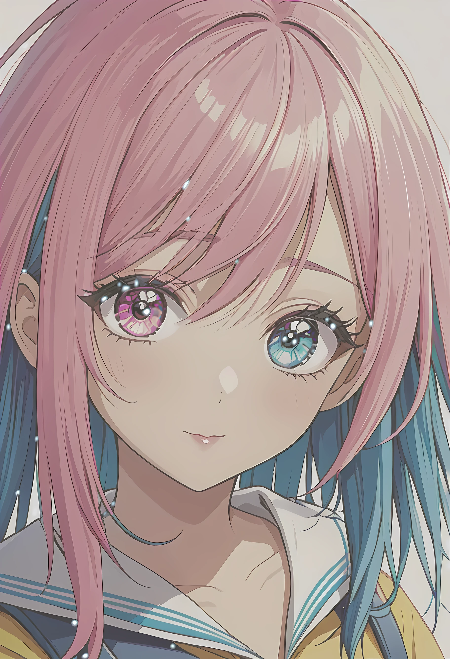 Chica, escuela, popular, ojos azules y pelo Rosa, hermosa.