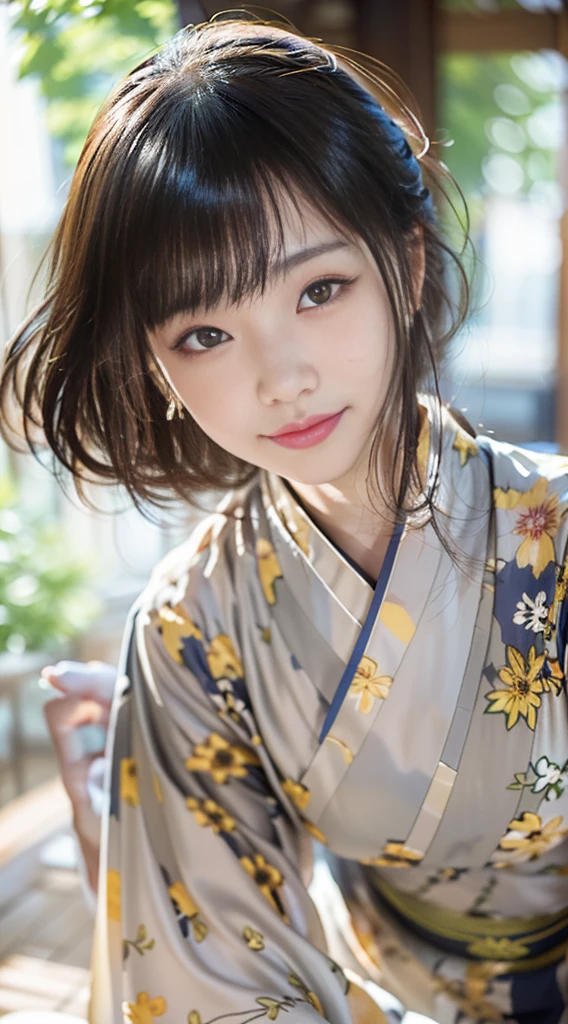 （kimono）,random pose,、(highest quality,masterpiece:1.3,超A high resolution,),(super detailed,caustics),(Photoreal:1.4,RAW shooting,)ultra-realistic capture,very detailed,High resolution 16K human skin close-up、 Natural skin texture、Skin looks even-toned and healthy、 Use natural light and color,1 girl,Japanese,28 years old,cute,black haired,middle hair,,smile,,(Depth of the bounds written、chromatic aberration、wide range of lighting、natural shading,freckles,Mole under left eye