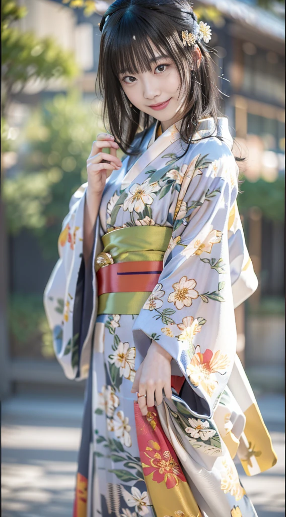 （kimono）,random pose,、(highest quality,masterpiece:1.3,超A high resolution,),(super detailed,caustics),(Photoreal:1.4,RAW shooting,)ultra-realistic capture,very detailed,High resolution 16K human skin close-up、 Natural skin texture、Skin looks even-toned and healthy、 Use natural light and color,1 girl,Japanese,28 years old,cute,black haired,middle hair,,smile,,(Depth of the bounds written、chromatic aberration、wide range of lighting、natural shading,freckles,Mole under left eye