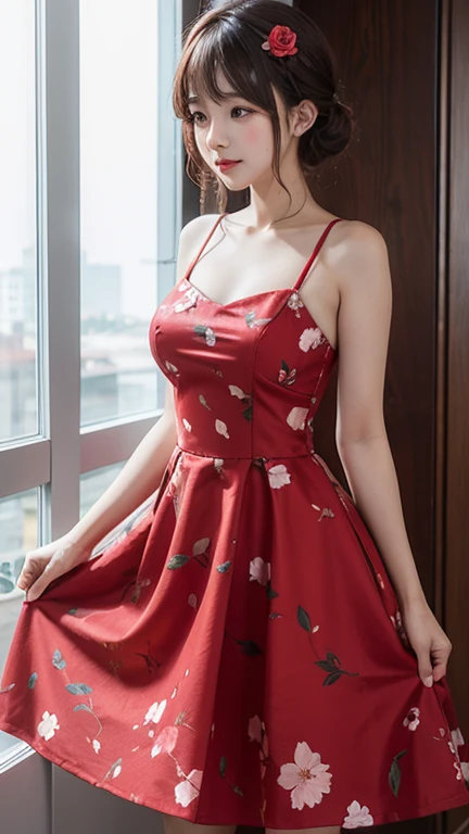 dress light red thin flower pattern , medium breast