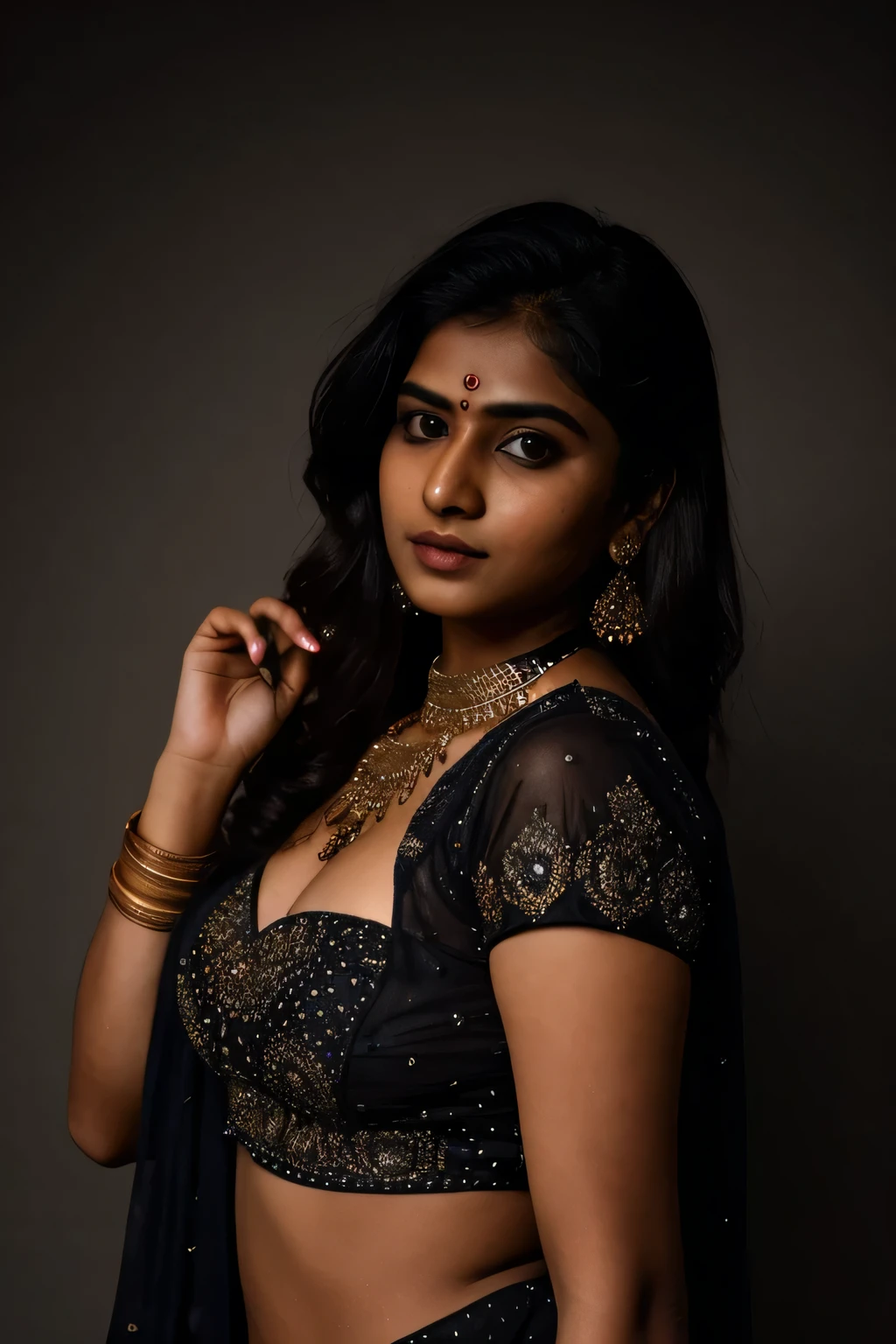 super cute indian woman in a dark theme