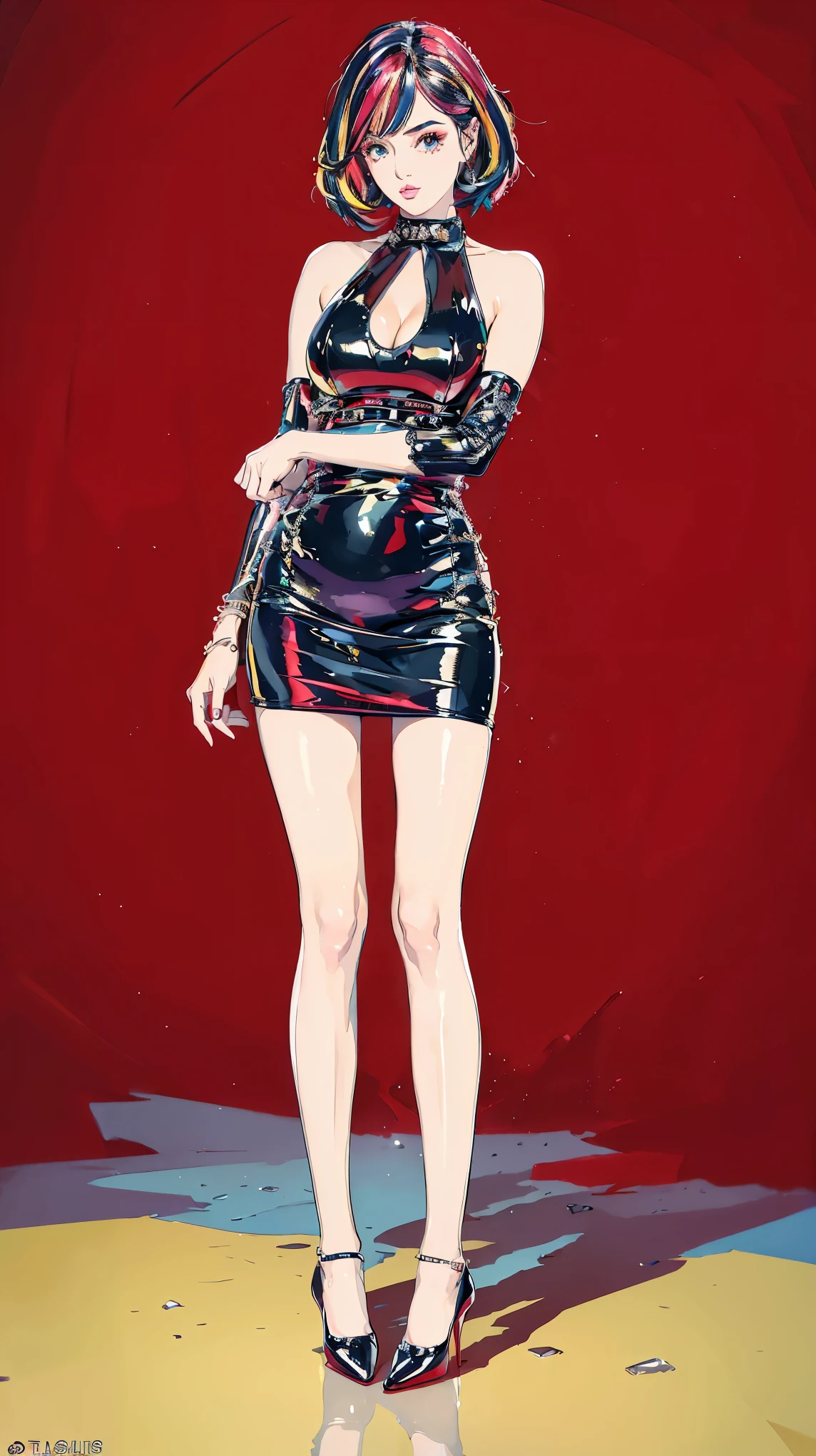 ((best quality,4k,highres,masterpiece:1.2)),((character concept art)), 1 female, age 18. Known for her Barbie-like looks and innovative designs, Lily embodies the role of a young and vibrant fashion designer. Her body language is as captivating as her personality, always exuding confidence and creativity. (((She's wearing a vibrant Moschino Couture Mini Dress, paired with colorful Christian Louboutin So Kate Pumps.))) Her accessories include a playful Chanel Rainbow Boy Bag, a pair of oversized Gucci Crystal Embellished Sunglasses, and a set of stacked rainbow bangles, enhancing her overall look. ((intricate detail)), super finely detailed hands, ultra finely detailed fingers(((ten fingers))), (standing confidently), (full body showcase), (show full body), (no logos on background), (no logo), ((plain background)), ((plain background)), (((empty background))).