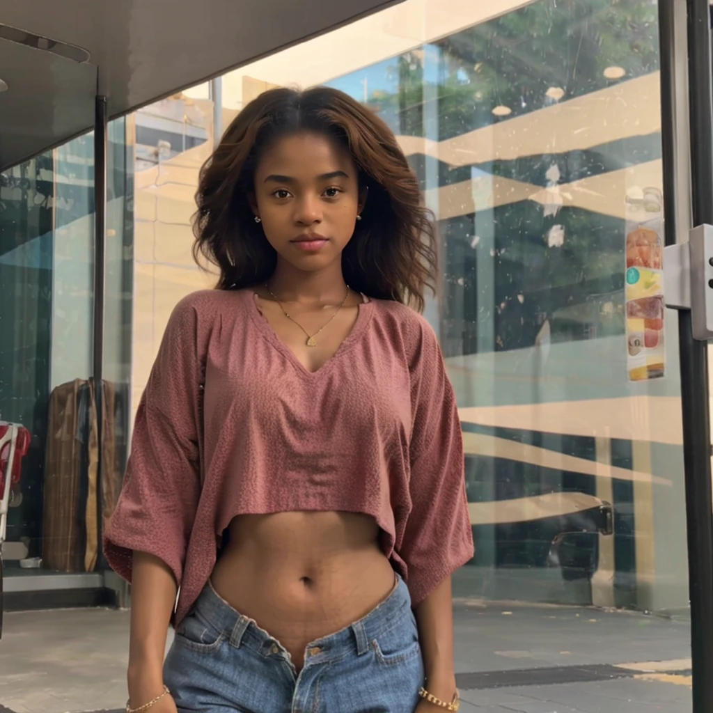 A beautiful African American  girl, 18 years, large beautiful brown eyes, curved hips 