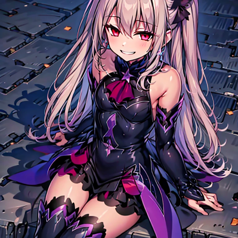 (best quality:1.2), 1 girl, alone, star hairpins, black feather hairpin, vibrant colors, dreamlike lighting, detailed floral background, evil smile