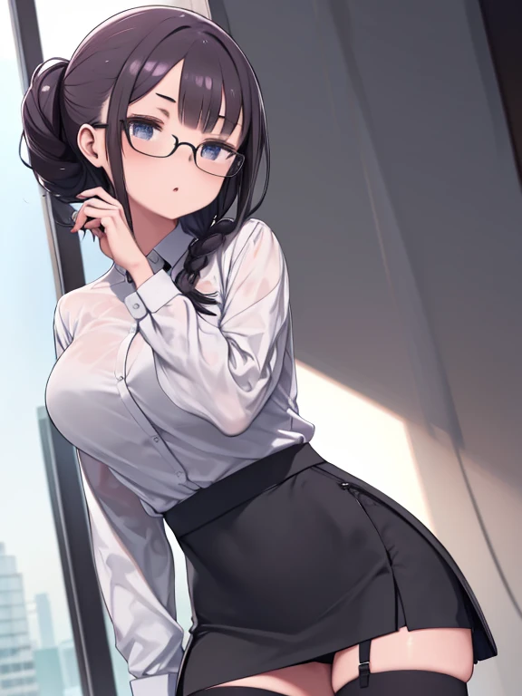 female secretary,white blouse,garter belt,garter stockings,,rim glasses,Hair-Up Styles,beautiful, well-proportioned face,big breasts,slim and toned waist,beautiful leg lines,detailed face,fine eyes,Great style model,sensual sculpture idol,conference room, (((big , black tight skirt)))