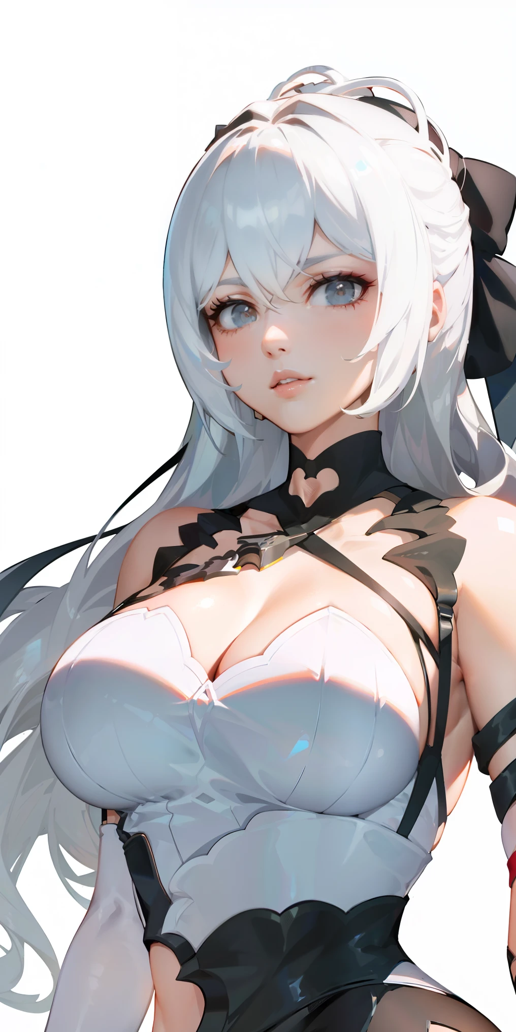 a close up of a woman in a cosplay outfit posing with a sword, 2 b, 2b, tifa lockhart with white hair, anime girl cosplay, cosplay, nier inspired, white haired, 2 b from nier automata, 2b from nier automata, white-haired, white haired deity, perfect white haired girl, 2b nier automata