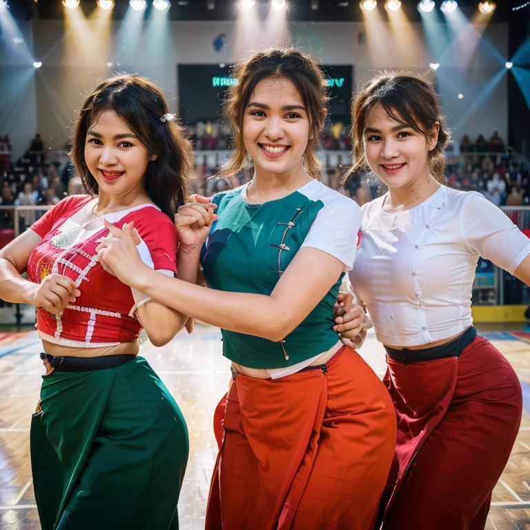 Three friends are dancing on Holi