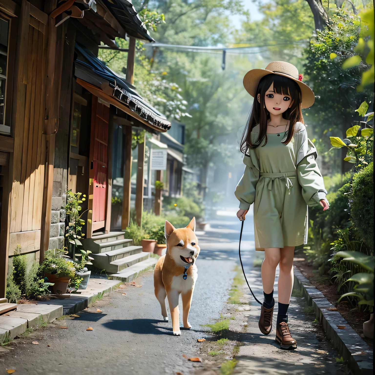 shiba inu girls chibi Walking on a leash with girls