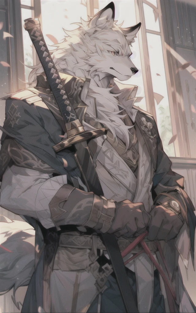 Japanese cartoons, Japanese cartoons art, white wolf, sword, sword, sword, sword, sword, sword, sword, sword, sword, sword, sword, sword,, from Arknights, Handsome Guys in Demon Slayer Art, 《Genshin》Keqing, Detailed anime character art, Clear cosplay portrait, Popular topics on artstation pixiv, dnd fantasy art