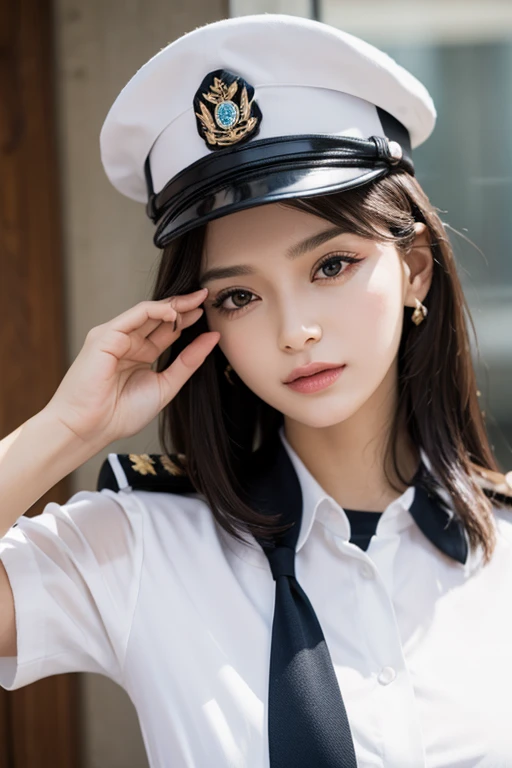 A uniformed Arafe woman saluting to the camera, very beautiful face, beautiful girl model, very beautiful face, beautiful and delicate face, sharp beautiful face, attractive beautiful face, gorgeous and attractive face, nice delicate face, beautiful model girl, beautiful realistic face, Gorgeous face portrait, super beautiful face, detailed beautiful face, beautiful female model, realistic beautiful face  