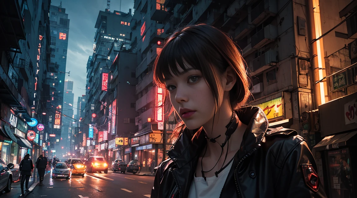 high quality, masterpiece, ultra high resolution, ((realistic: 1.4), Raw photo, window,night,study,1 Cyberpunk Girl, Glossy skin, 1 Mechanical Girl, (Super realistic details)), mechanical limbs, Tubes connected to mechanical parts, mechanical vertebrae attached to the spine, Mechanical cervical attachment to the neck, Wires and cables connecting to the head, Evangelion, ghost in the shell, small glowing LED lamp, global lighting, deep shadow ,Pointing,Dirty city,slum,Poor