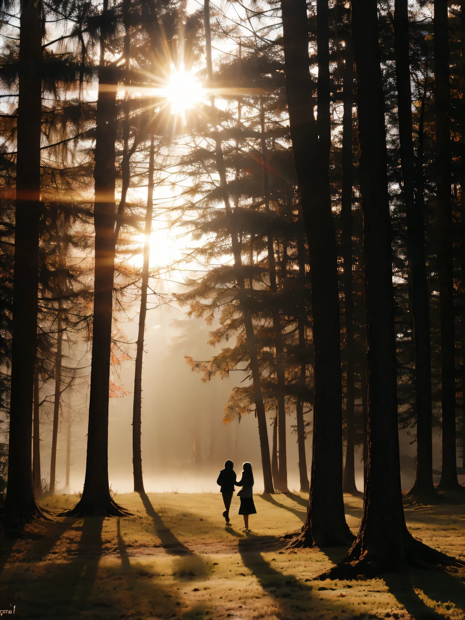 Group of trees with heart-shaped sun as background, Jan Kupecky (Jan Kupecký) photos taken, Flick, , Bodhi tree at sunset, sunlight through the trees, in the mist of sunset, The sun shines in, There are two suns in the sky, double exposure, Hazy sunlight and mystery, The sun is setting，Super real