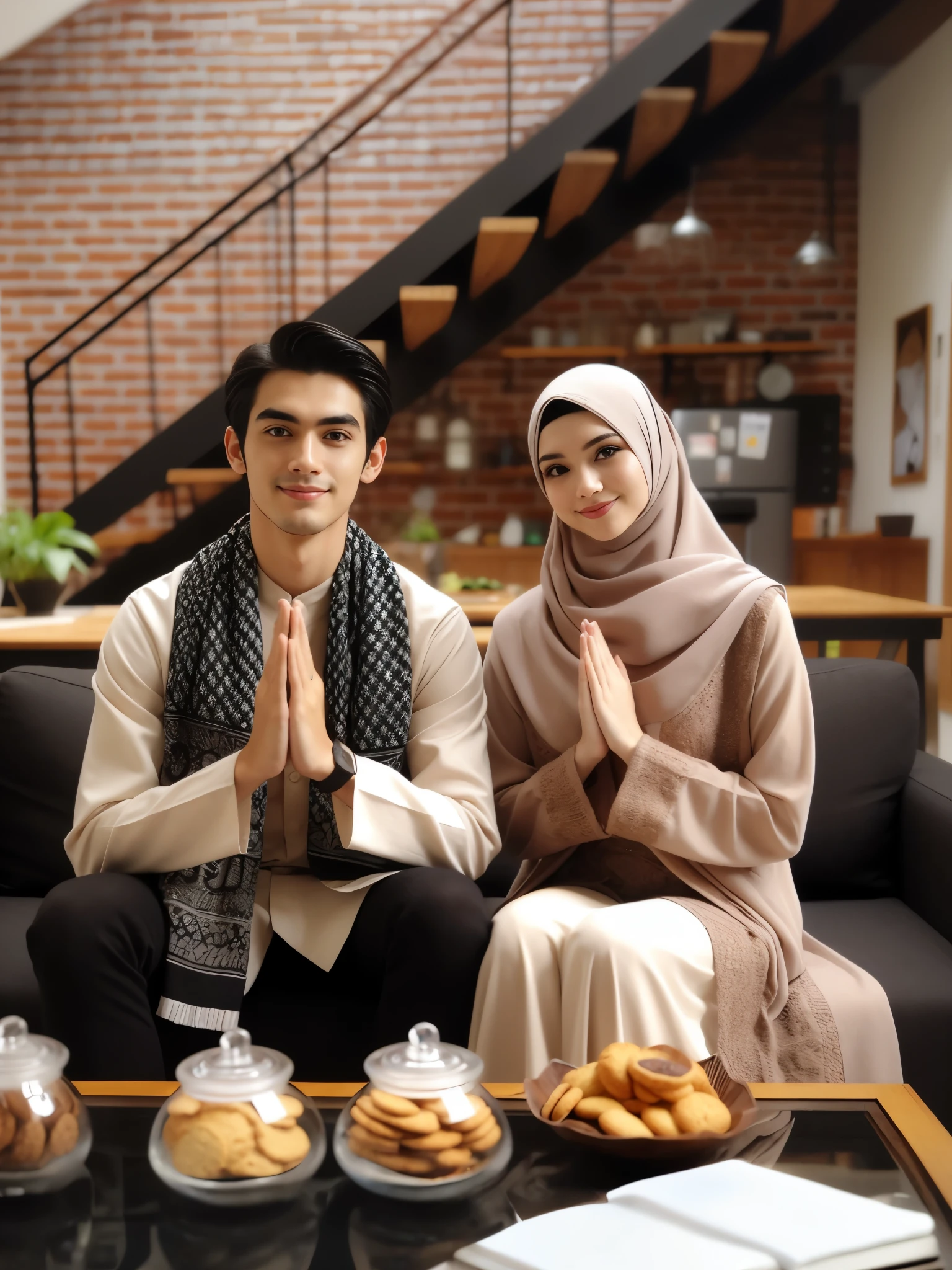 they are sitting on a couch with a coffee table with cookies and cookies, taken with canon 5d mk4, taken with canon eos 5 d mark iv, shot with canon eoa 6 d mark ii, portrait shot, taken with canon 8 0 d, lovely couple, portrait shot 8 k, smooth in _ the background, shot on canon eos r 5