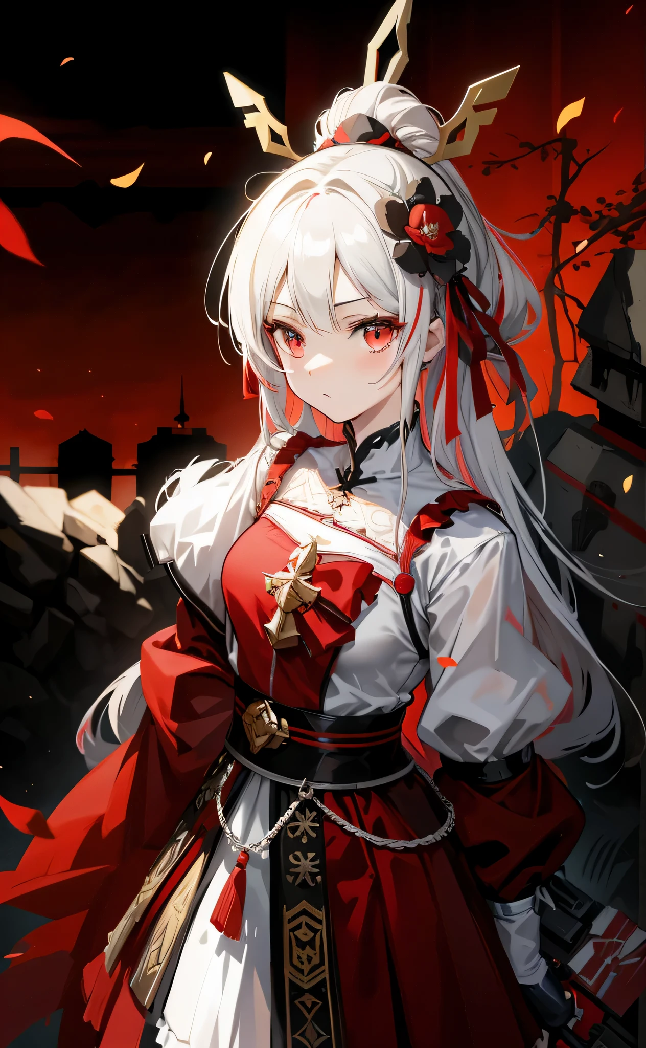Wearing a red and white dress、Anime girl holding a sword and armor, Edelgard Fire Emblem, Fire Emblem Edelgard, from Arknights, girls frontline style, goth girl anime girl, from girls frontline, fine details. girls frontline, From《Azur route》video game, Ayaka original god impact, best anime 4k konachan wallpapers, anime style 4k
