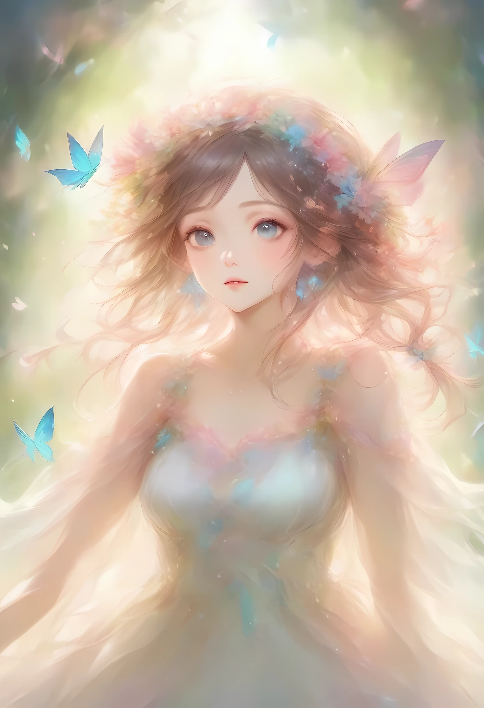 (CG unity 8K wallpaper extremely detailed) (better quality) (better lighting) (an extremely delicate and beautiful) (floating) (beautiful) (spring atmosphere) (1 girl) (pink long hair), (hair band), (detailed and beautiful blue eyes), ((very short white dress, pink race underside), (race), ((light transparent silk))), (cherry blossom petals), (butterfly), (degrees of freedom), (volume light) cinematic lighting, chromatic aberration, Sony FE manager, rough skin, advanced details, High resolution, 8K