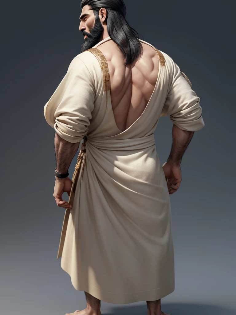 (masterpiece), (best quality),1boy,solo,black hair,(black beard) ,plenty of beard, (ancient man:1), ancient luxurious long clothes, animation style render, 3D , Mesopotamian king, full body, standing, (pixer style) ,(Bokeh) ,(clay) ,(sharp focus),(simple back groud:1.5)