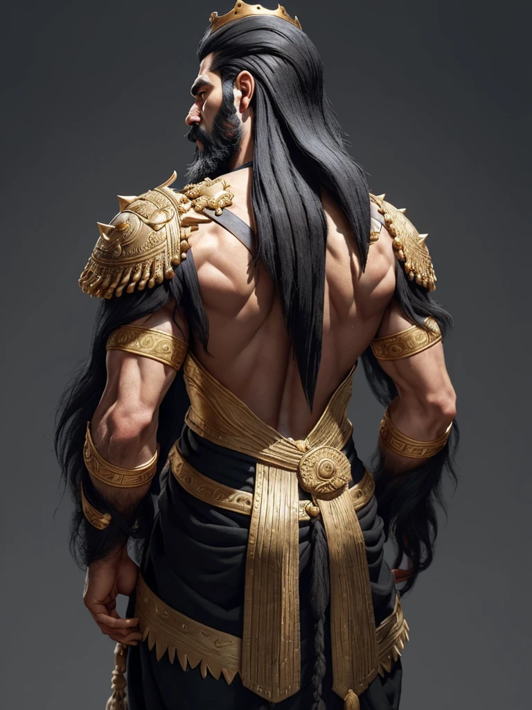 (masterpiece), (best quality),1boy,solo,black hair,(black beard) ,plenty of beard, (ancient man:1), ancient luxurious long clothes, ancient golden crown,animation style render, 3D , Mesopotamian king, full body, standing, (pixer style:1.1),(Bokeh) ,(clay) ,(sharp focus),(simple back groud:1.5),from front,