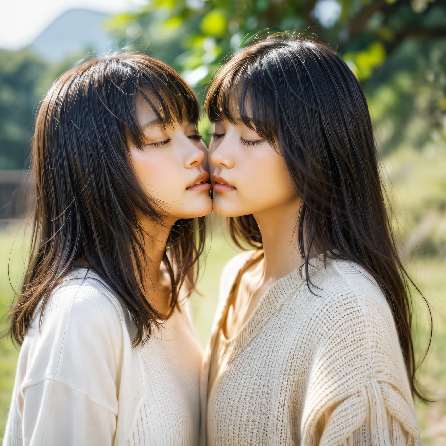 identical twin sisters、close your eyes、I'm about to kiss, , bangs